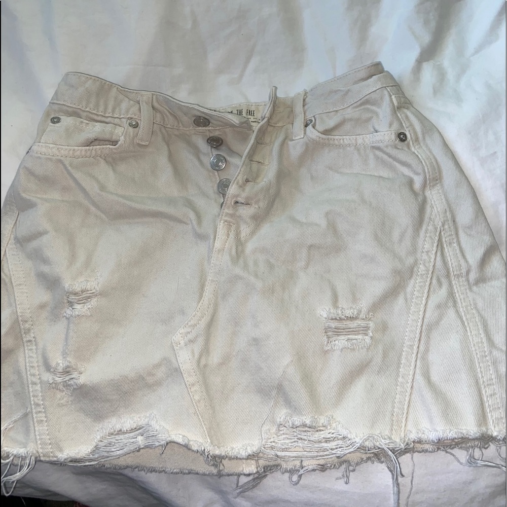 We the Free Bone Colored Denim Skirt